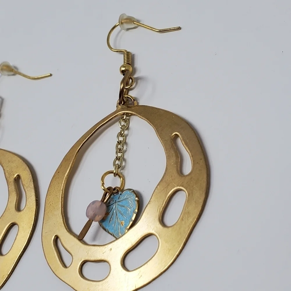 HANDMADE Hoop Earrings with Leaf Charm